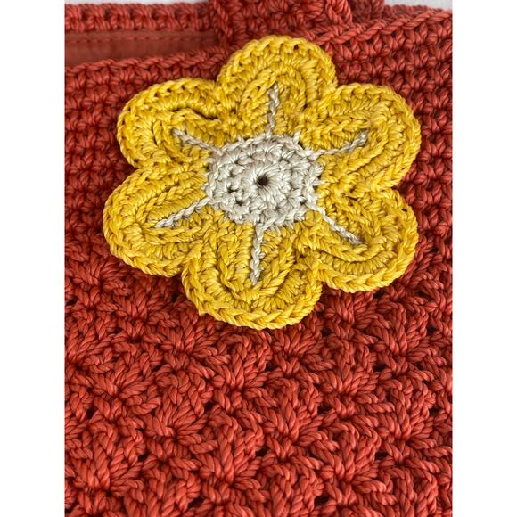 New w/ tags The Sak Orange Crochet Shoulder Bag w Flower - Picture 2 of 5